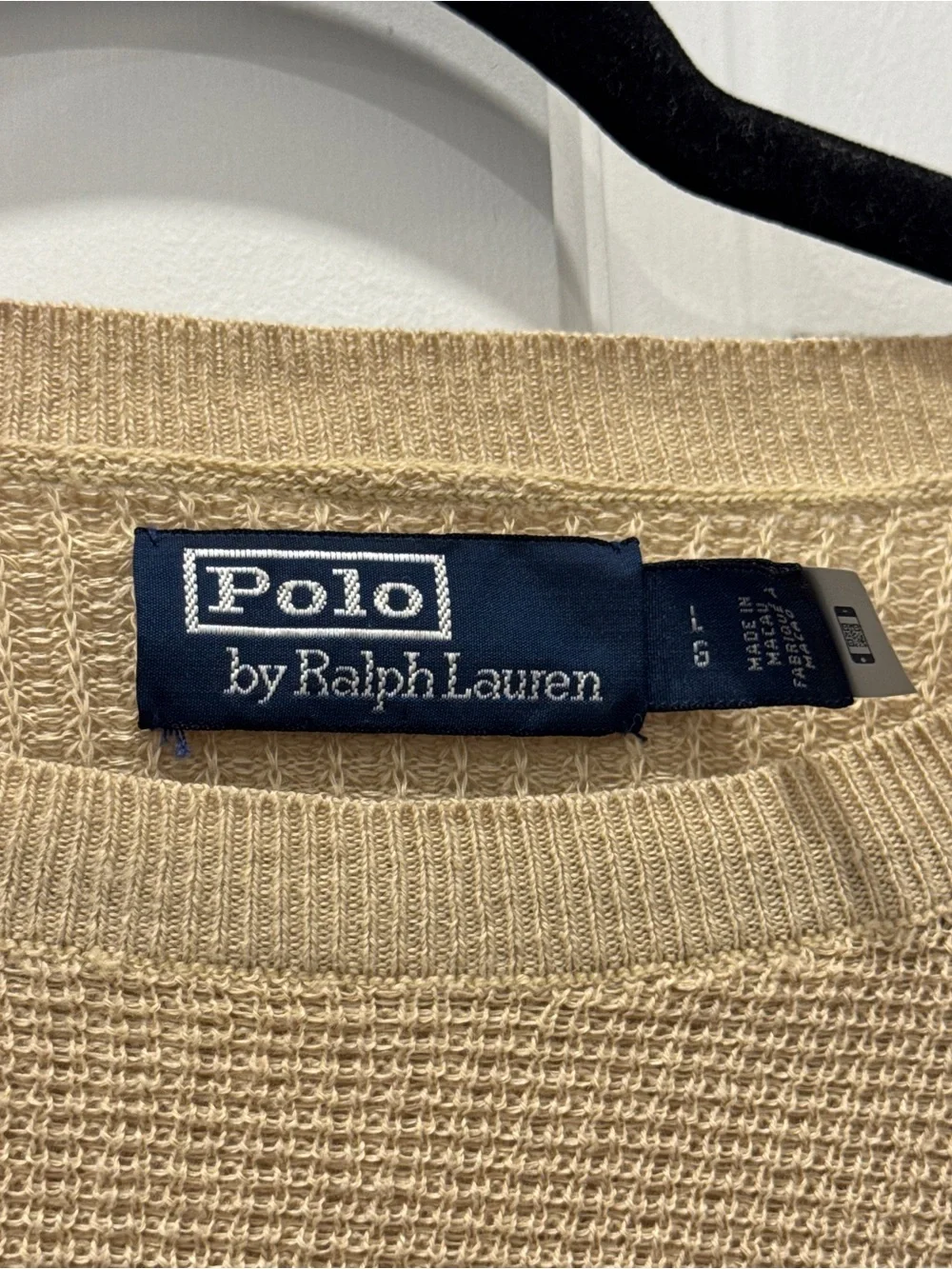 Polo Ralph Lauren Textured Linen Crewneck Sweater L Beige Tan Old Money Coastal